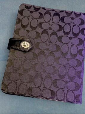 Coach Black Signature Jacquard Tablet Folio with Turn-Lock